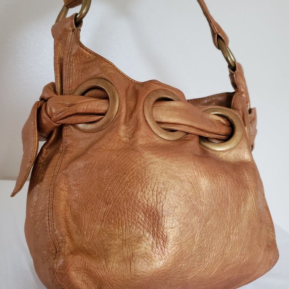 Kooba Mini Purse clutch Handbag painted Gold Metallic bronze beige brown glitter - Picture 3 of 5